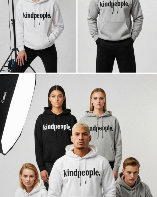 kindpeople. bold hoodie | white, grey or black